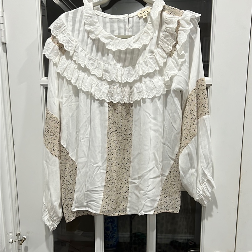 POL White Ruffled Puff Sleeve Blouse